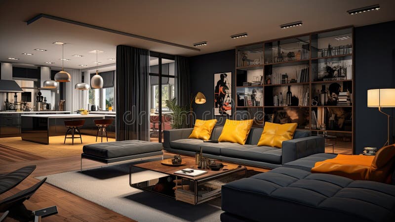 Modern Living Room in House Stock Photo - Image of style, pillow: 303014308