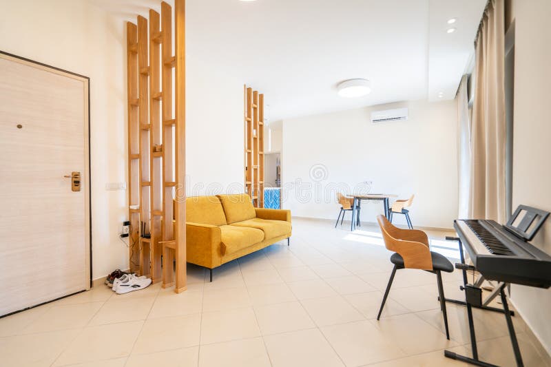 Modern Livingroom and Kitchen in Stylish Apartment Stock Illustration