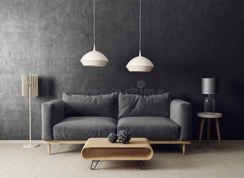 modern living room with sofa and lamp. scandinavian interior design furniture.