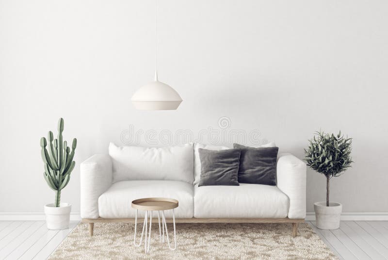 modern living room with sofa and lamp. scandinavian interior design furniture.