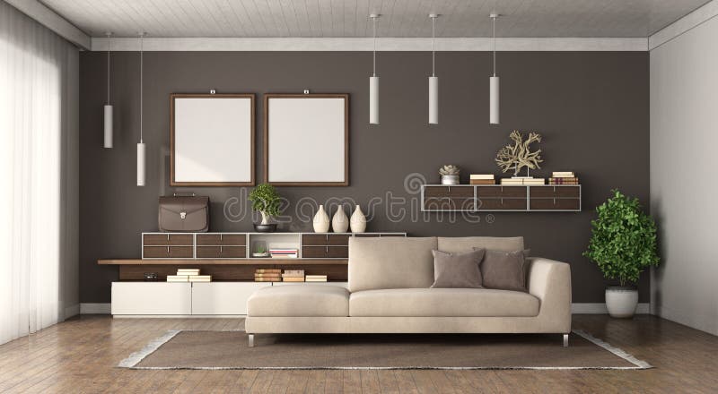 Modern Living Room with Sofa and Sideboard on Background Stock Illustration  - Illustration of elegant, home: 203244586