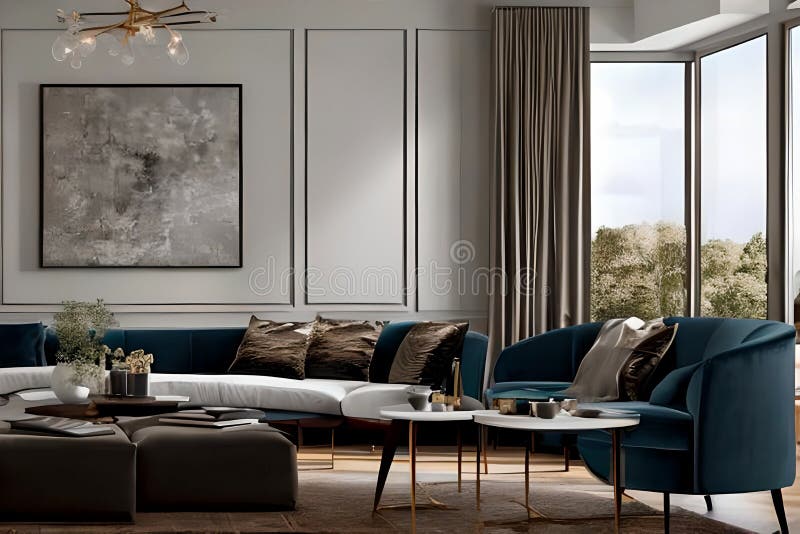 A Modern Living Room with a Sofa, Table and Artwork on the Wall Stock Photo Image of home
