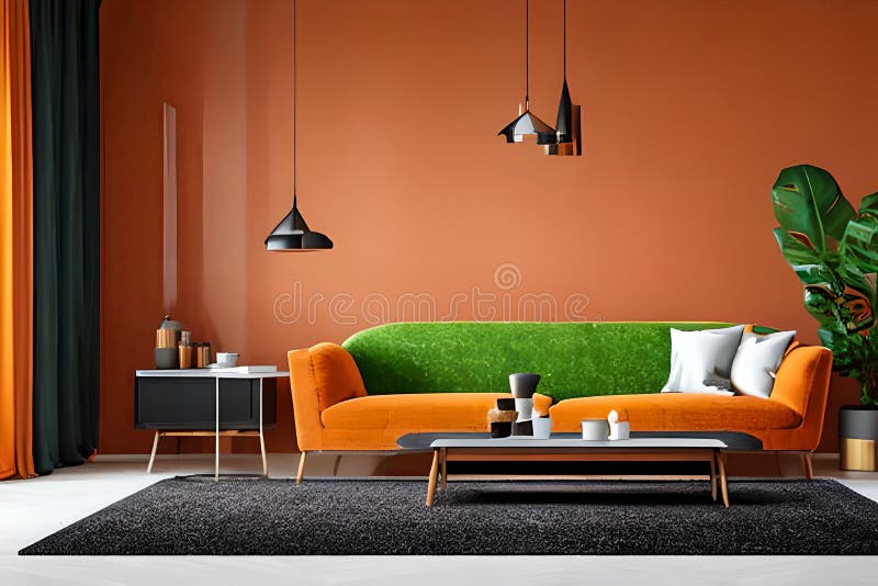 A Modern Living Room with a Sofa, Table and Artwork on the Wall Stock Image Image of