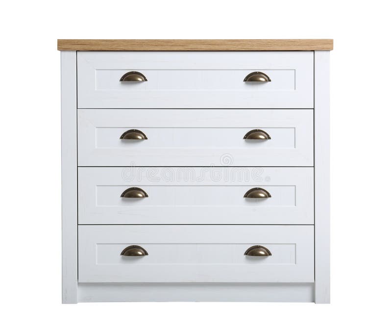 Modern ljus träbyrå på vit Möblemang för garderobrum royaltyfria bilder Modern ljus träbyrå på vit Möblemang för garderobrum royaltyfria bilder