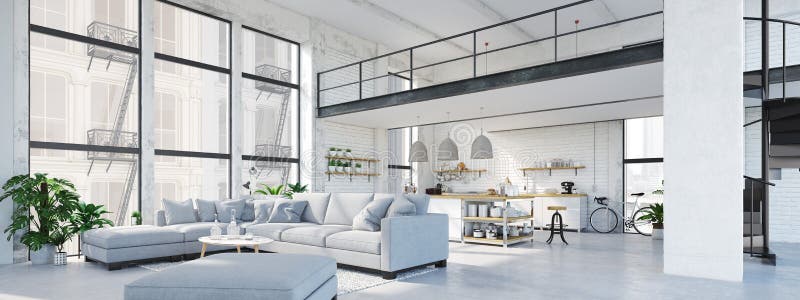 Modern loft apartment. 3D rendering royalty free stock images