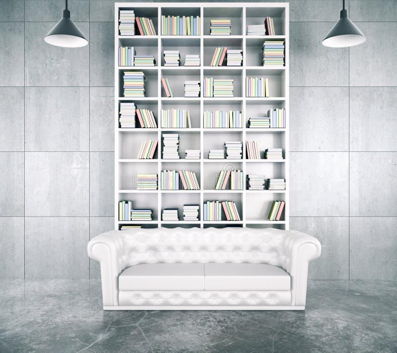 Modern loft room with big white bookcase vector illustration Modern loft room with big white bookcase vector illustration
