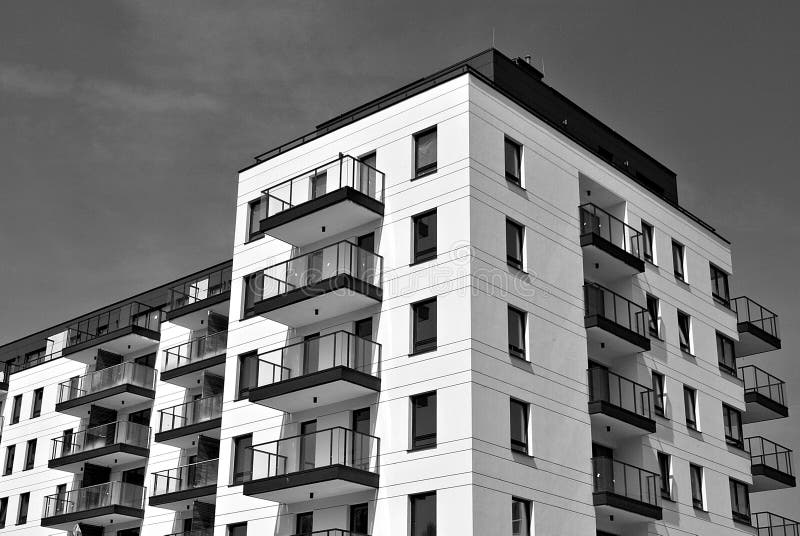 Modern, Luxury Apartment Building. Black and White Stock Image Image