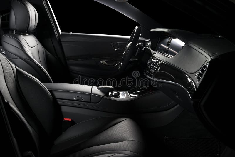 Modern Luxury Car Black Leather Interior Stock Photo Image of climate