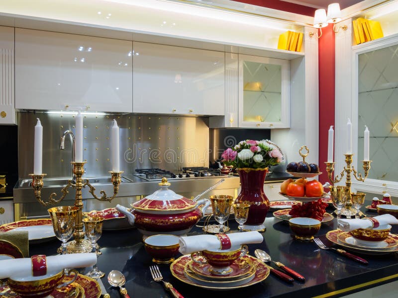 Modern Luxury Kitchen with Accessories Stock Photo Image of stool