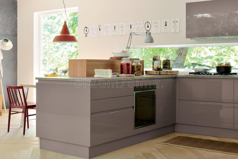 Modern Luxury Kitchen Interior Design in Minimal Style. Stock Image