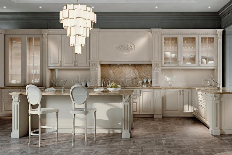 Modern Luxury Kitchen Interior Design in Minimal Style. Editorial Stock