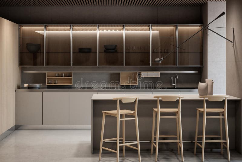 Modern Luxury Kitchen Interior Design in Minimal Style. Stock Image