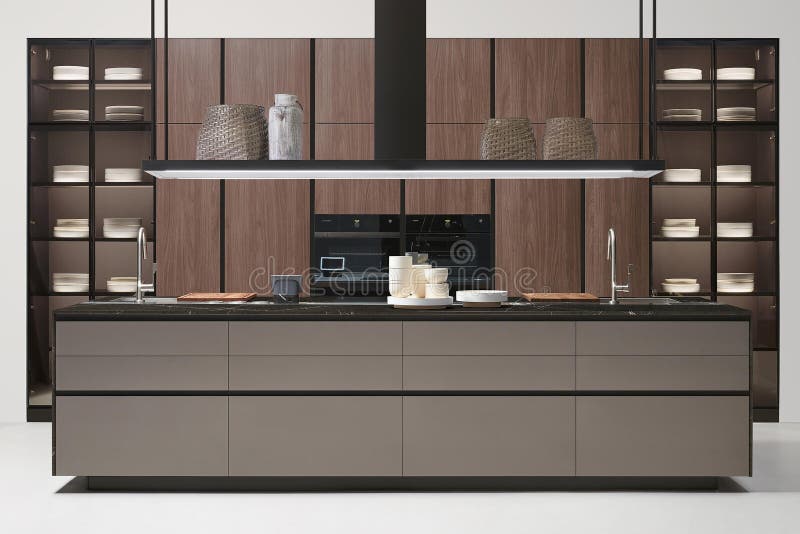 Modern Luxury Kitchen Interior Design in Minimal Style. Stock Photo