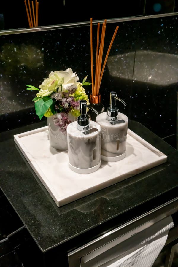 Modern and Luxury Soap and Lotion Marble Dispenser in Luxury Bathroom