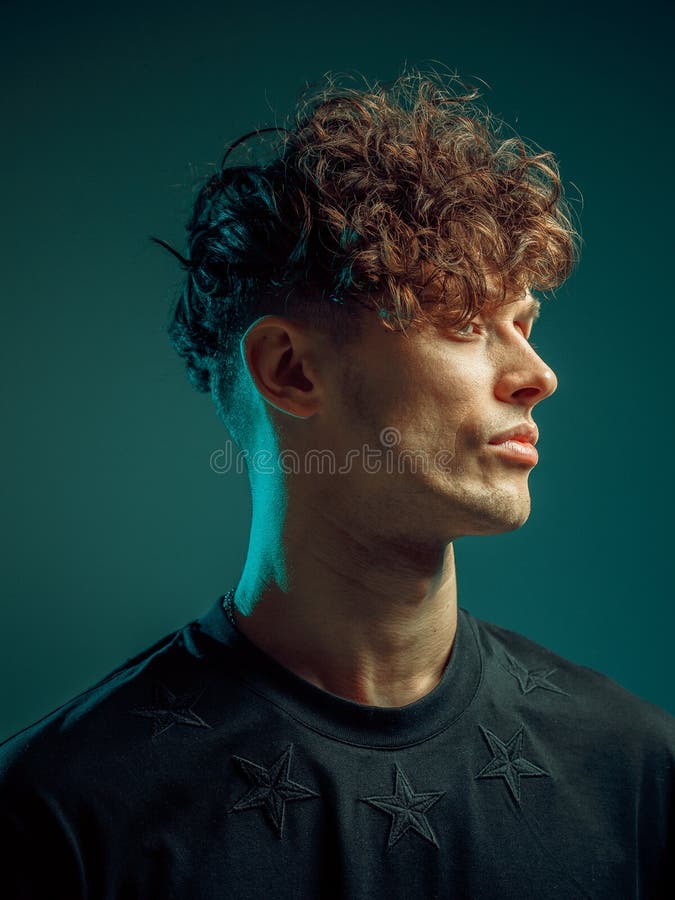 Modern Man Portrait in a Neon Light. Modern Haircut. Mysterious and Cool.  Stock Image - Image of dark, hairstyle: 170093055