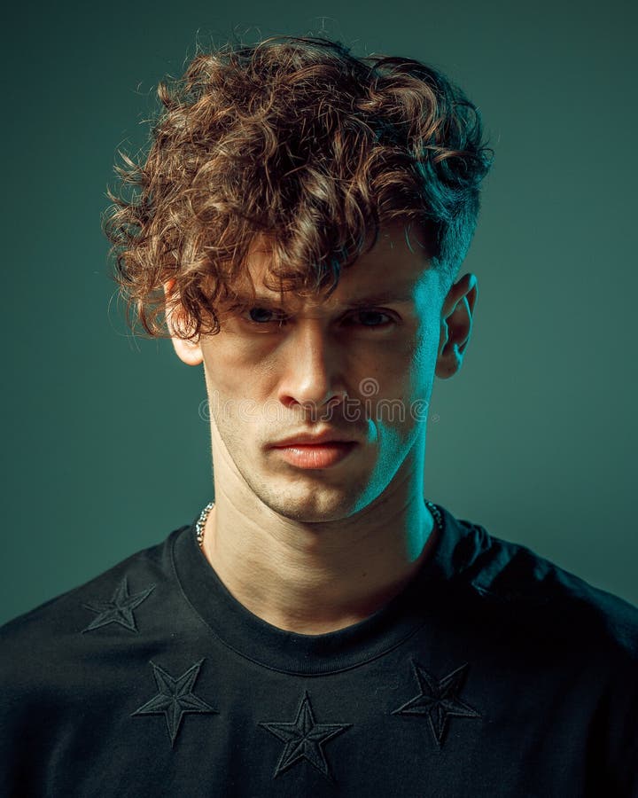 Modern Man Portrait in a Neon Light. Modern Haircut. Mysterious and Cool.  Stock Image - Image of cheekbones, hair: 170174475