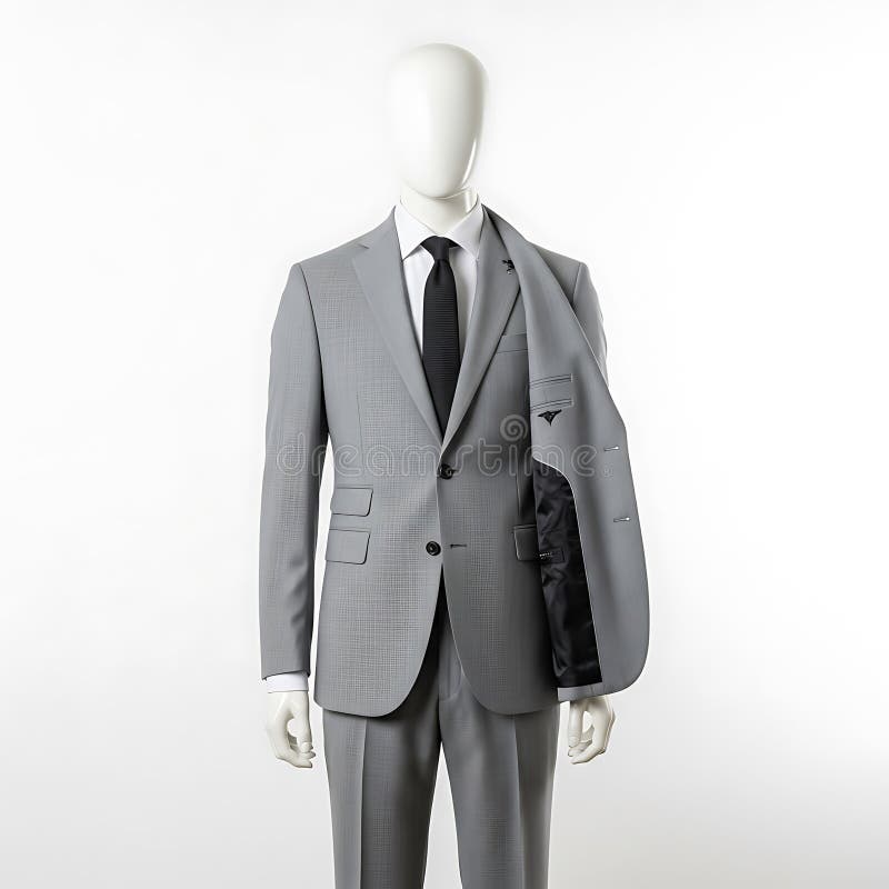 Modern mannequin displaying a professional gray suit with tie vector illustration