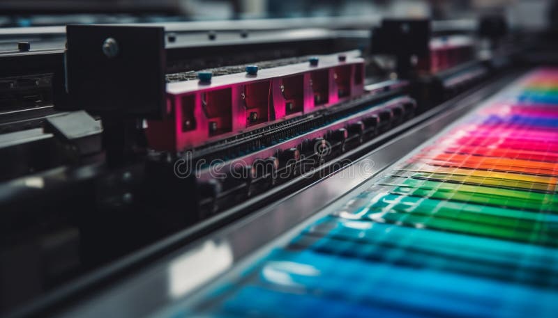 Modern manufacturing equipment working on automated textile printing press generated by AI royalty free illustration