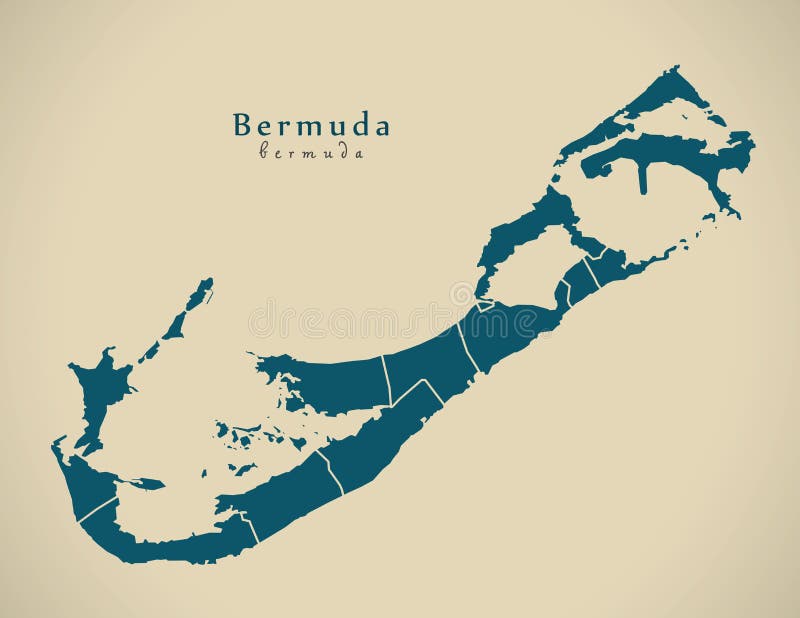 Modern Map - Bermuda with parishes BM stock illustration.