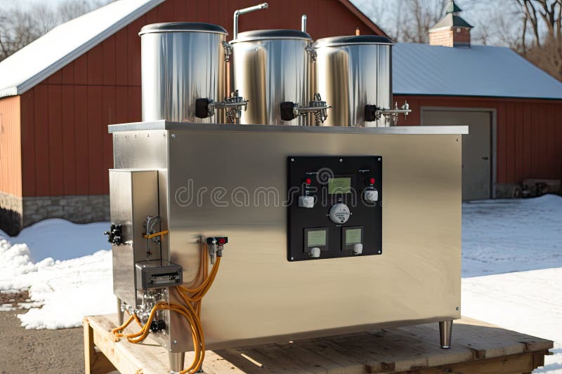 Modern Maple Syrup Evaporator with Stainless Steel Tanks and Digital Controls Stock Illustration