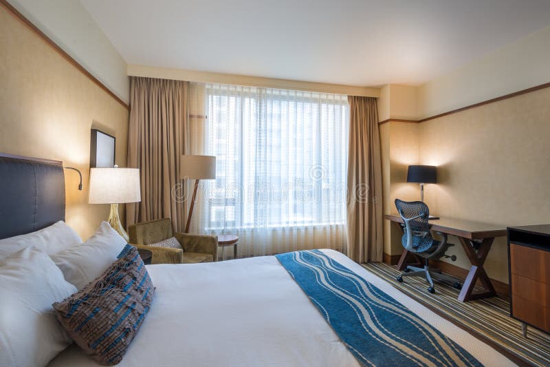 Modern master bedroom in a hotel stock image