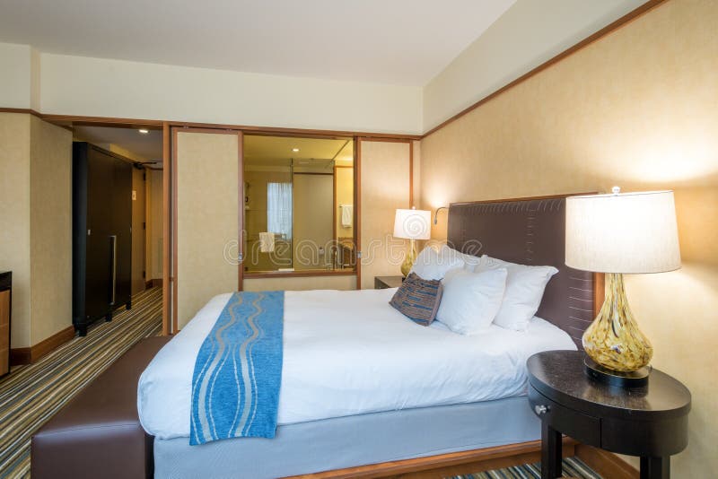 Modern master bedroom in a hotel stock images