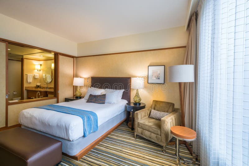 Modern master bedroom in a hotel stock photo