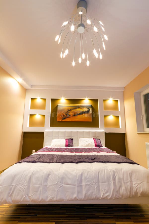 Modern master bedroom interior stock photography
