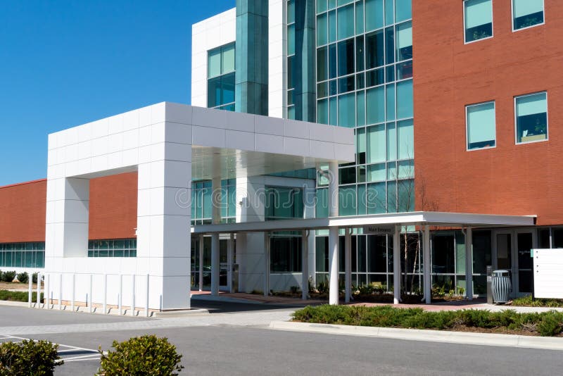 Modern medical center entrance