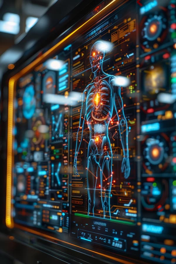 Modern medical equipment in the hospital with a screen. Computer screens in the medical ward stock photos