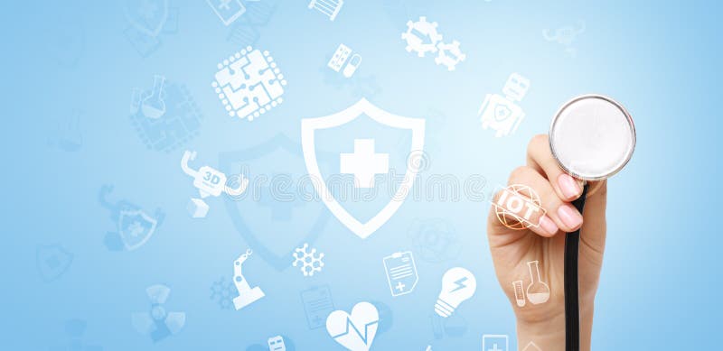 Modern medical technology icons on virtual screen. Futuristic virtual screen interface technology stock images, royalty-free photos and pictures