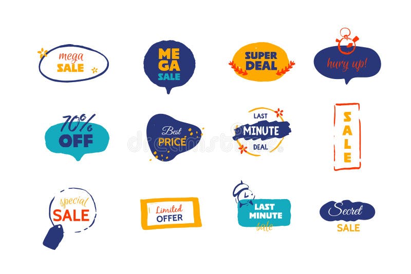 Modern Mega Sale deal grunge label, promo banner with circle, star background. Price tag badge, speech bubble royalty free illustration