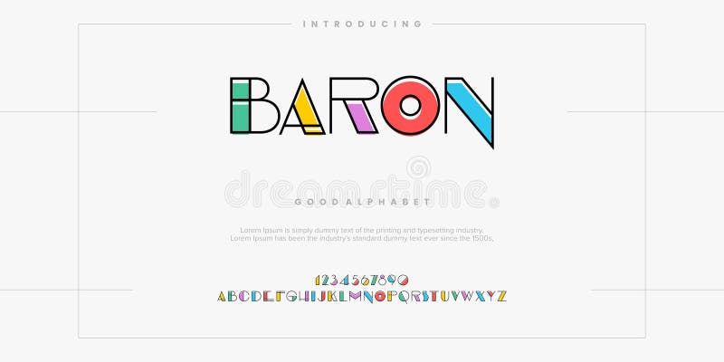 BARON Modern minimal abstract alphabet fonts vector illustration royalty free illustration