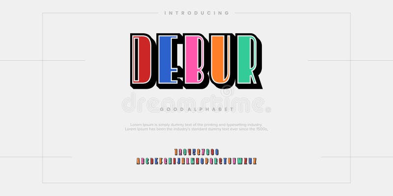 DEBUR Modern minimal abstract alphabet fonts vector illustration stock illustration