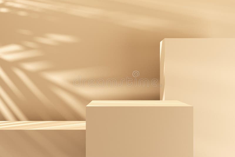 Modern minimal empty beige cube shaped rectangle podiums, platform or pedestal vector illustration