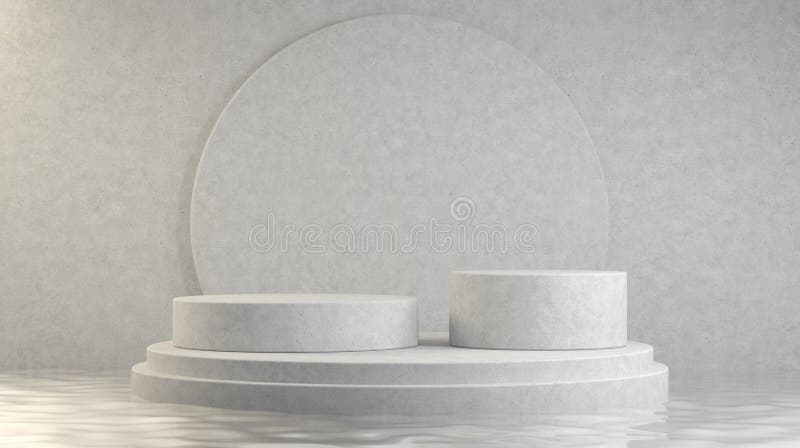 Modern Minimal Empty Step Concrete Podium Display Stand On Ripple Water Backgrounds 3d Rendering vector illustration