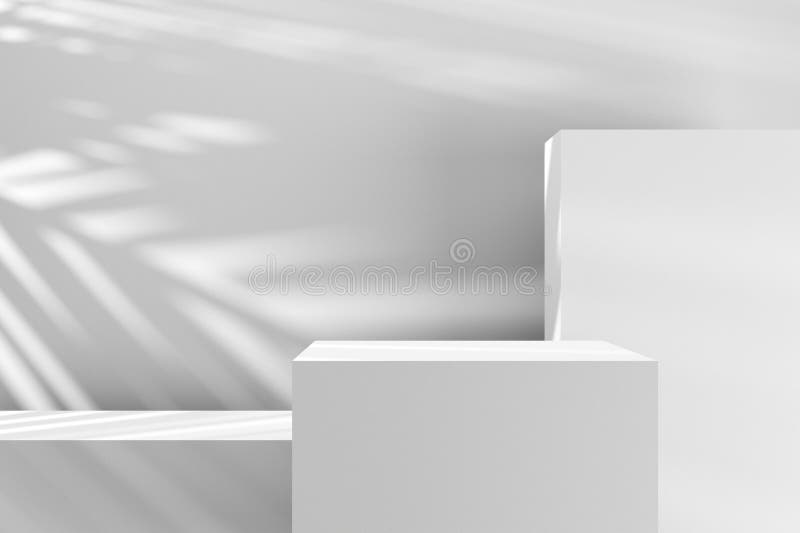 Modern minimal empty white cube shaped rectangle podiums, platform or pedestal stock illustration