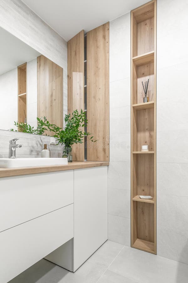 Modern minimalist bathroom interior, modern bathroom cabinet