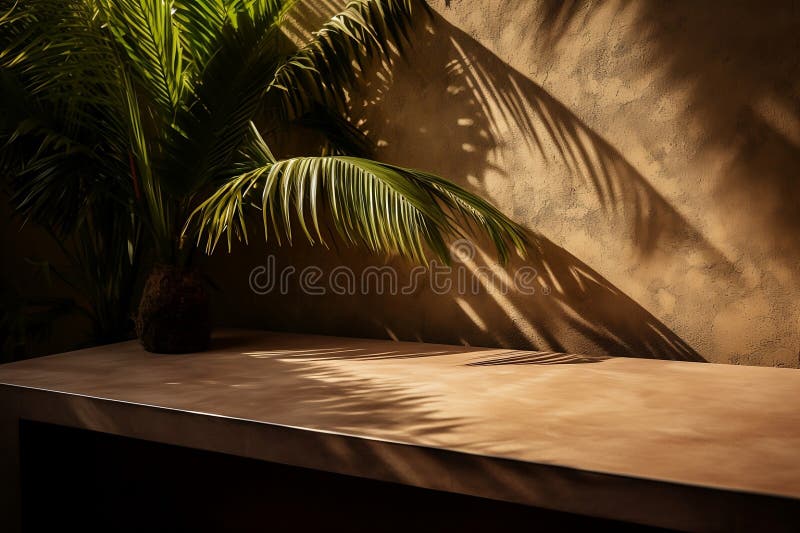Elevate your design with this sleek and stylish modern minimalist empty brown concrete counter table top nature touch, AI royalty free illustration