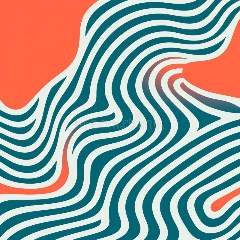 Modern Minimalist Endless Pattern With Teal And Orange Waves stock illustration