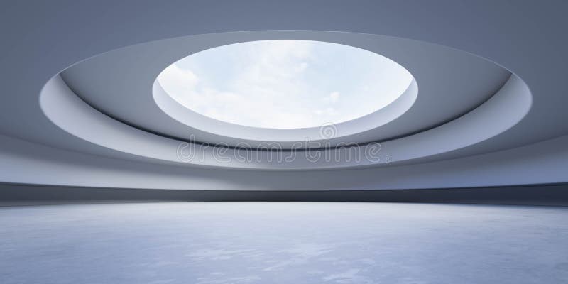 Modern Minimalist Interior with Circular Skylight stock photography