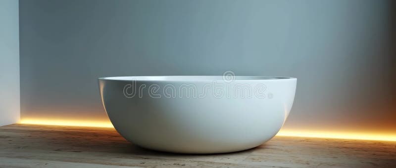 Modern minimalist interior with illuminated backdrop and contemporary white vessel royalty free illustration