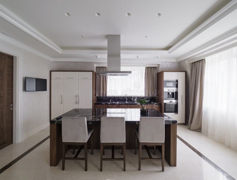 Modern Minimalist Kitchen with Dining Room Stock Image Image of dining, ceiling 114297491