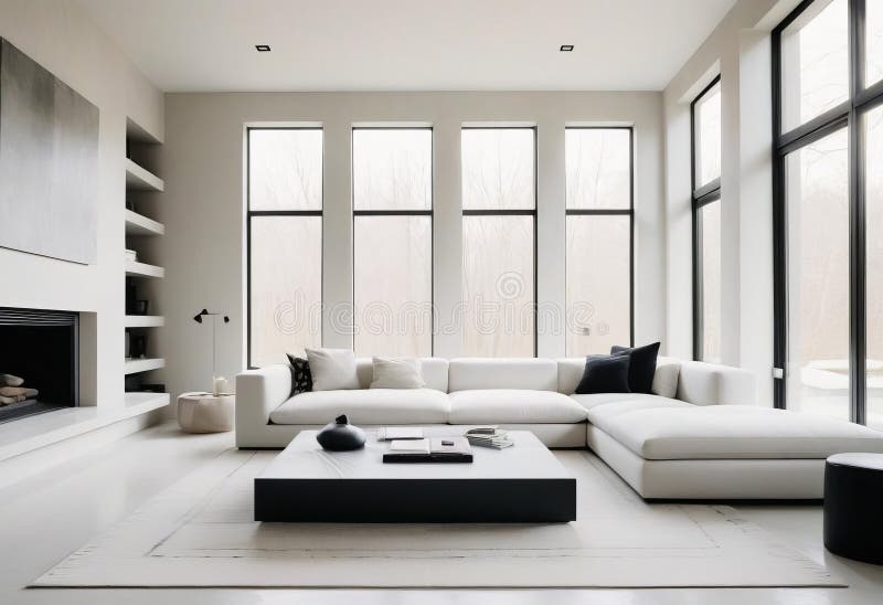 A modern, minimalist living room with a sleek vector illustration