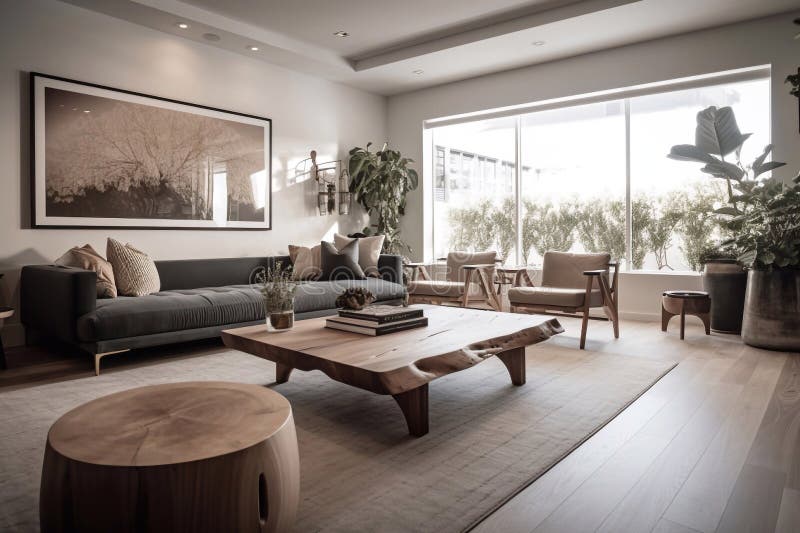 A Modern Minimalist Living Room with Sophisticated Contemporary Interior Design Style, Generative AI royalty free stock photos