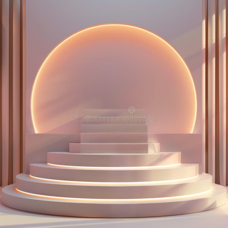 Modern Minimalist Staircase with Soft Ambient Lighting and Geometric Design stock illustration