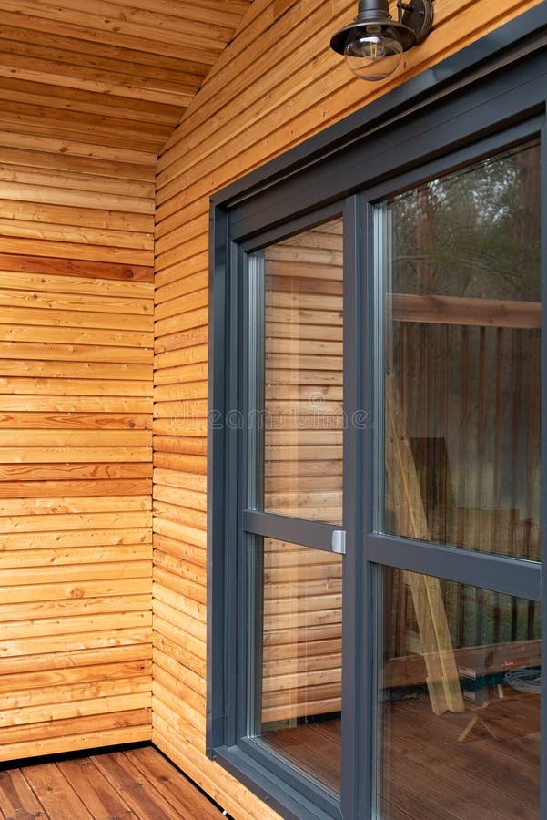 Modern modular house in the forest stock images