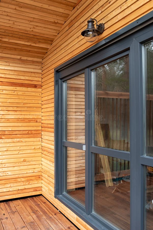 Modern modular house in the forest stock photos