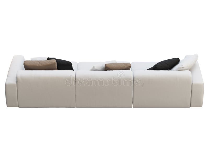 Modern Modular White Fabric Sofa with Colored Pillows. 3d Render Stock