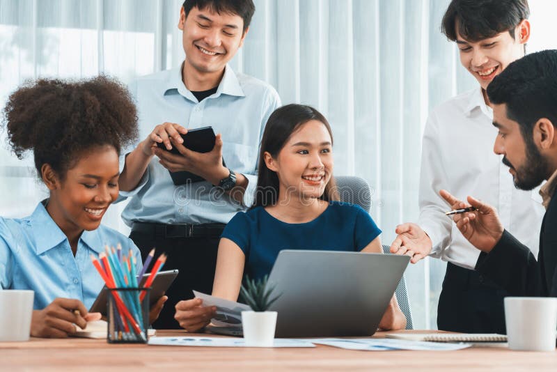 Modern multicultural office worker in corporate workplace. Concord royalty free stock images